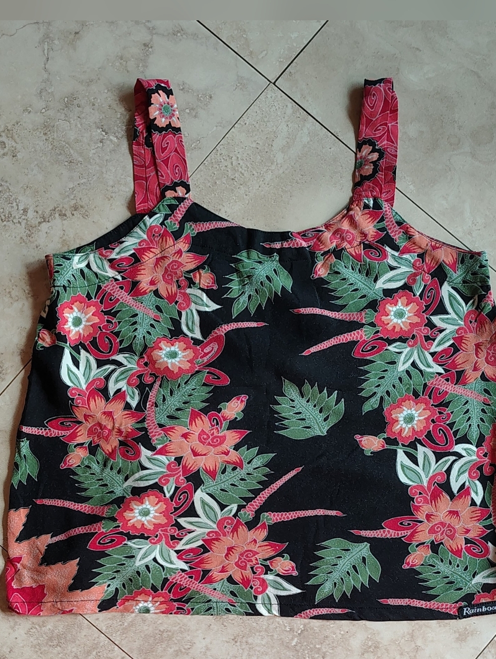 Hawaiian VTG Hand Made Cropped Top - Vibrant Tropical Floral by Rainbow Jo S-M